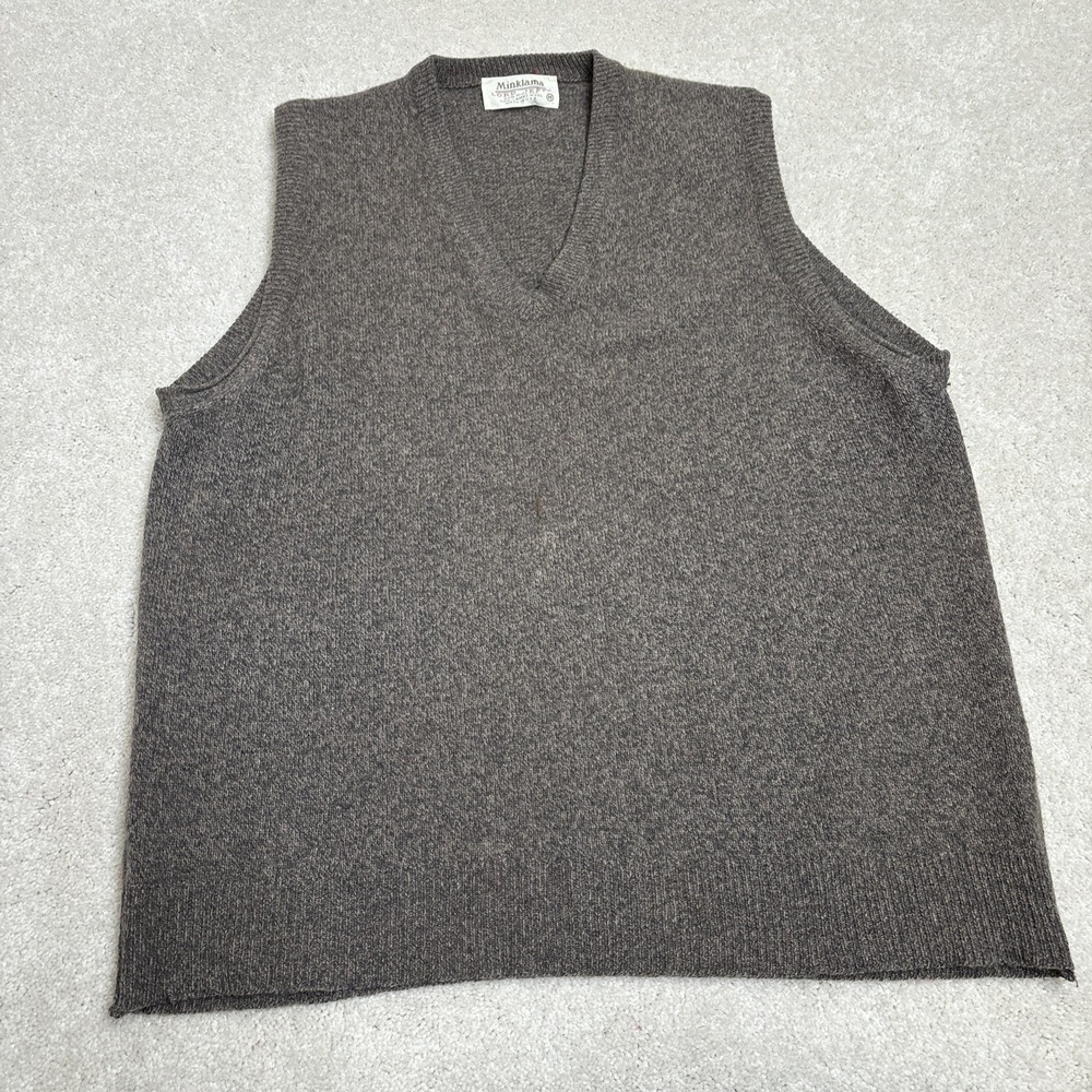 Vtg Lord Jeff Sweater Vest Men's Medium Minklama Brown Mink Wool V Neck Made USA